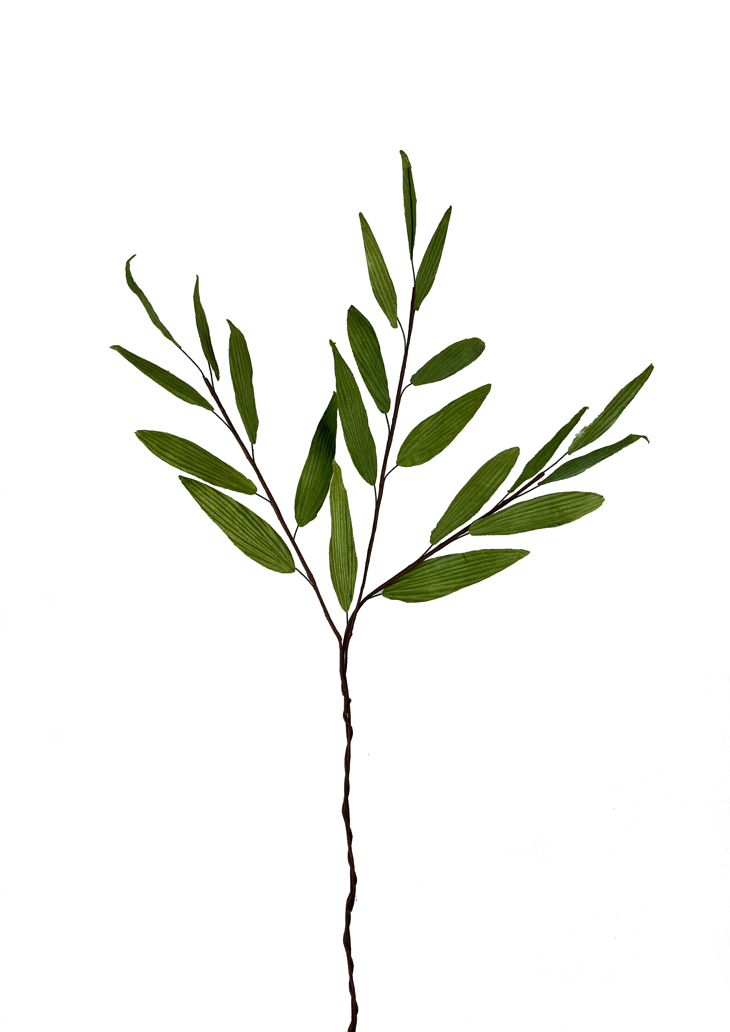 Kreativt kunstværk skabt med vores unikke papirblomster, herunder de elegante grønne blade.