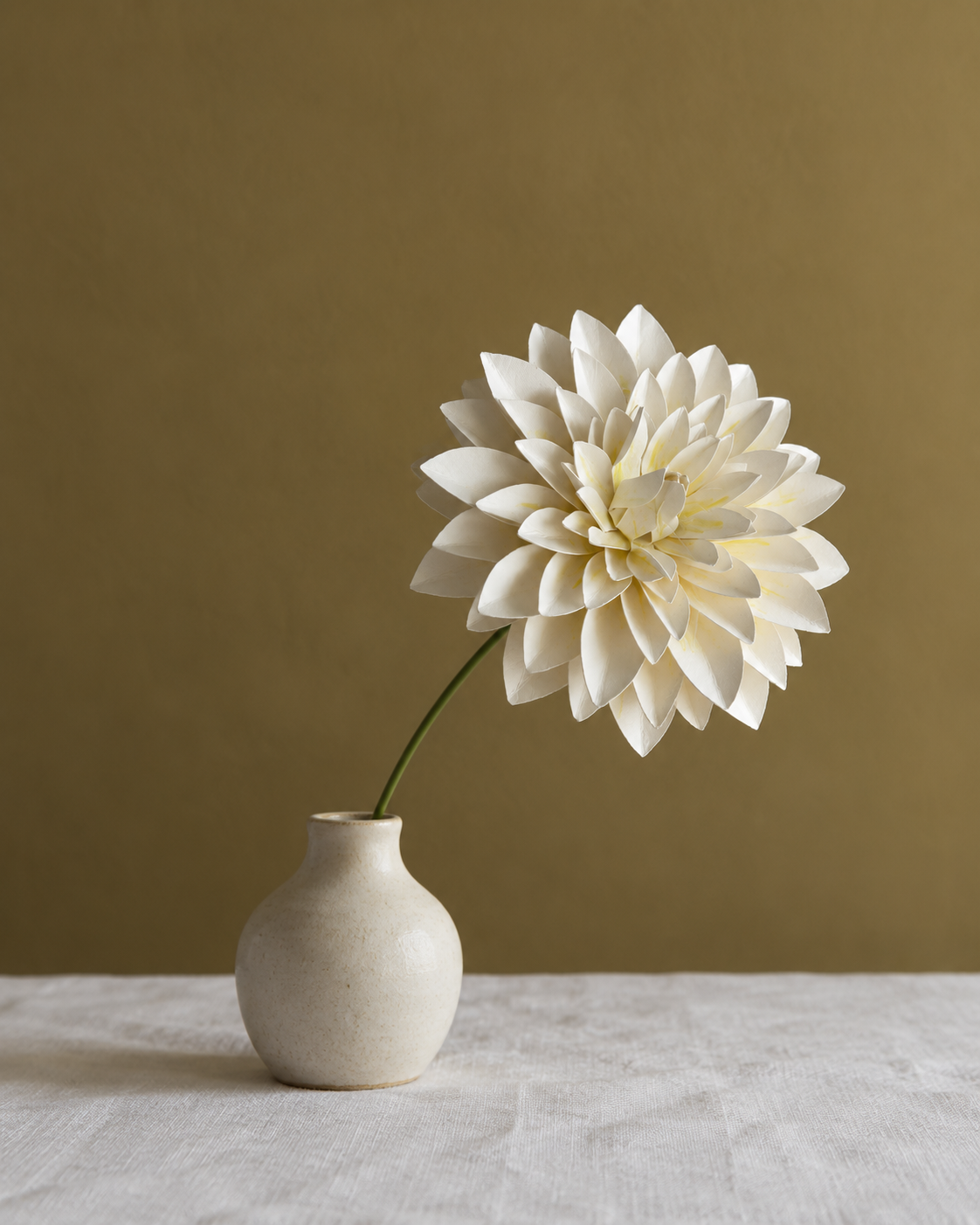 Nordic Dahlia – Hvid med Gul Midte Håndlavet & FSC®
